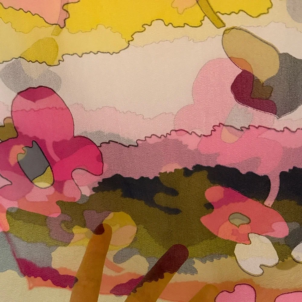 Vintage 1960’s Chiffon Silk Blend Scarf Floral Abstract Yellow, Pink Retro